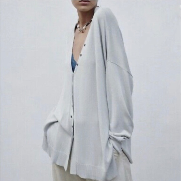Zara Women’s Buttoned Knit Cardigan Blue Grey Relaxed Size Size S - Picture 2 of 12